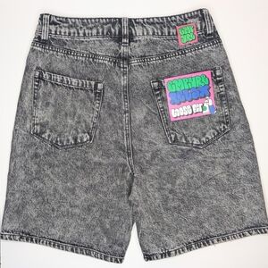 Empyre Relax Loose Fit High Waist Bermuda Acid Washed Black Denim Shorts Size 8